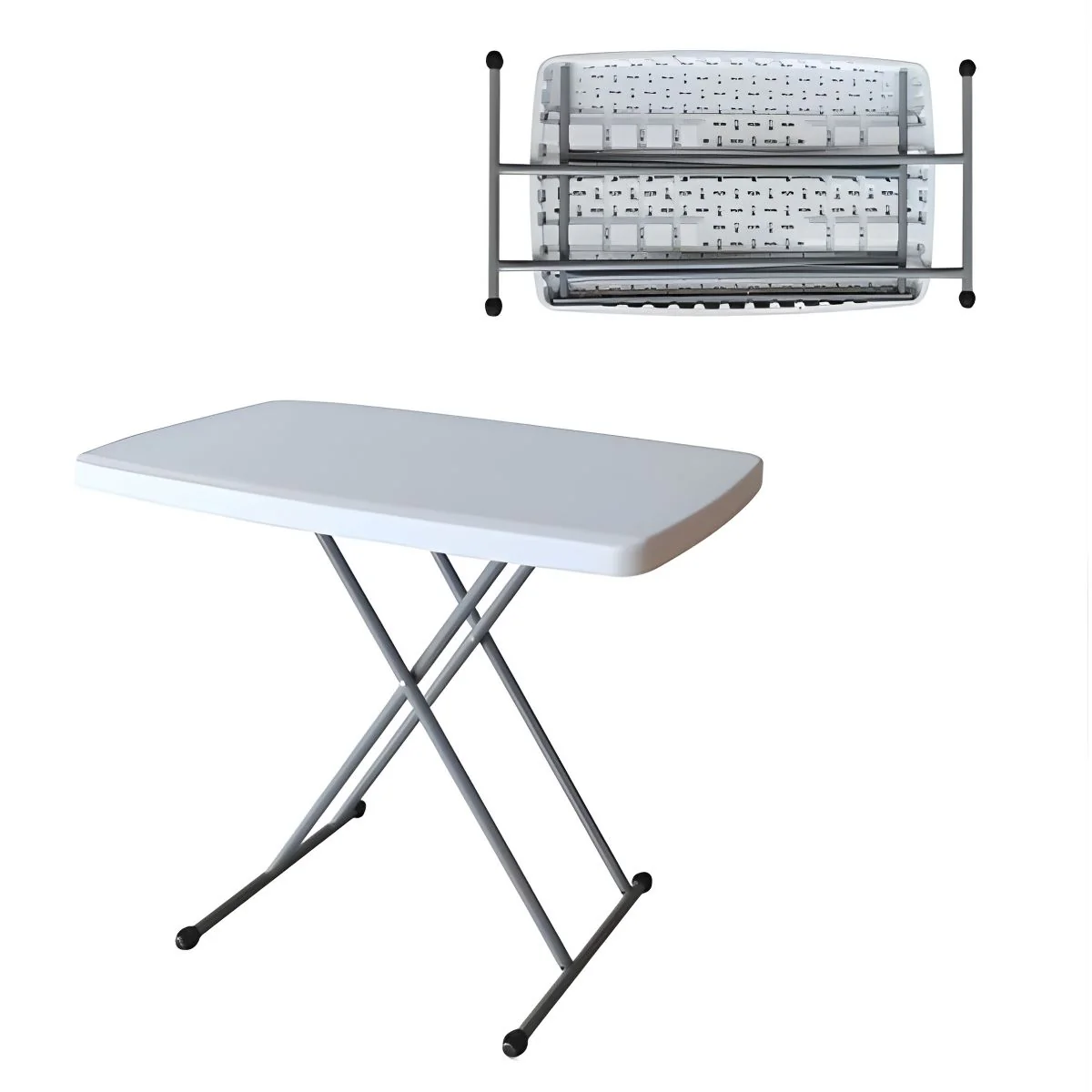 Mesa Plegable Portátil De Plástico Liviana Con Patas Metálicas De 30X20x27" (77X50x68 Cm) Para Camping, Comidas, Eventos, Buffet, Oficina. Color Blanco.