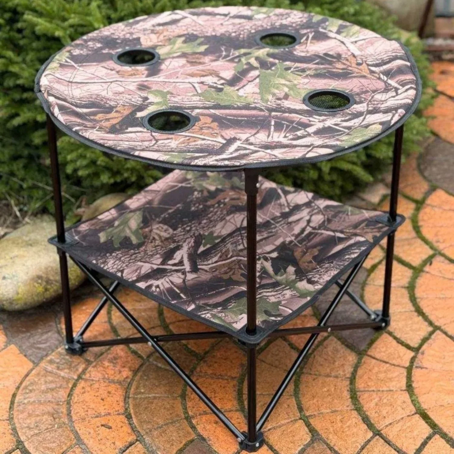 Mesa Plegable Redonda 60X60x70cm Tela Oxford Y Tubos De Acero Camping Camuflada Con Portavasos. Ideal Para Camping Playera Jardín Y Pesca. - Image 2