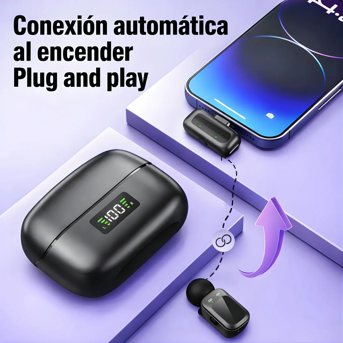 Micrófono Inalámbrico Dual Con Cancelación De Ruido Inteligente. Compatible Con Apple (Conector Lightning). Estuche Con Pantalla Digital. - Image 5