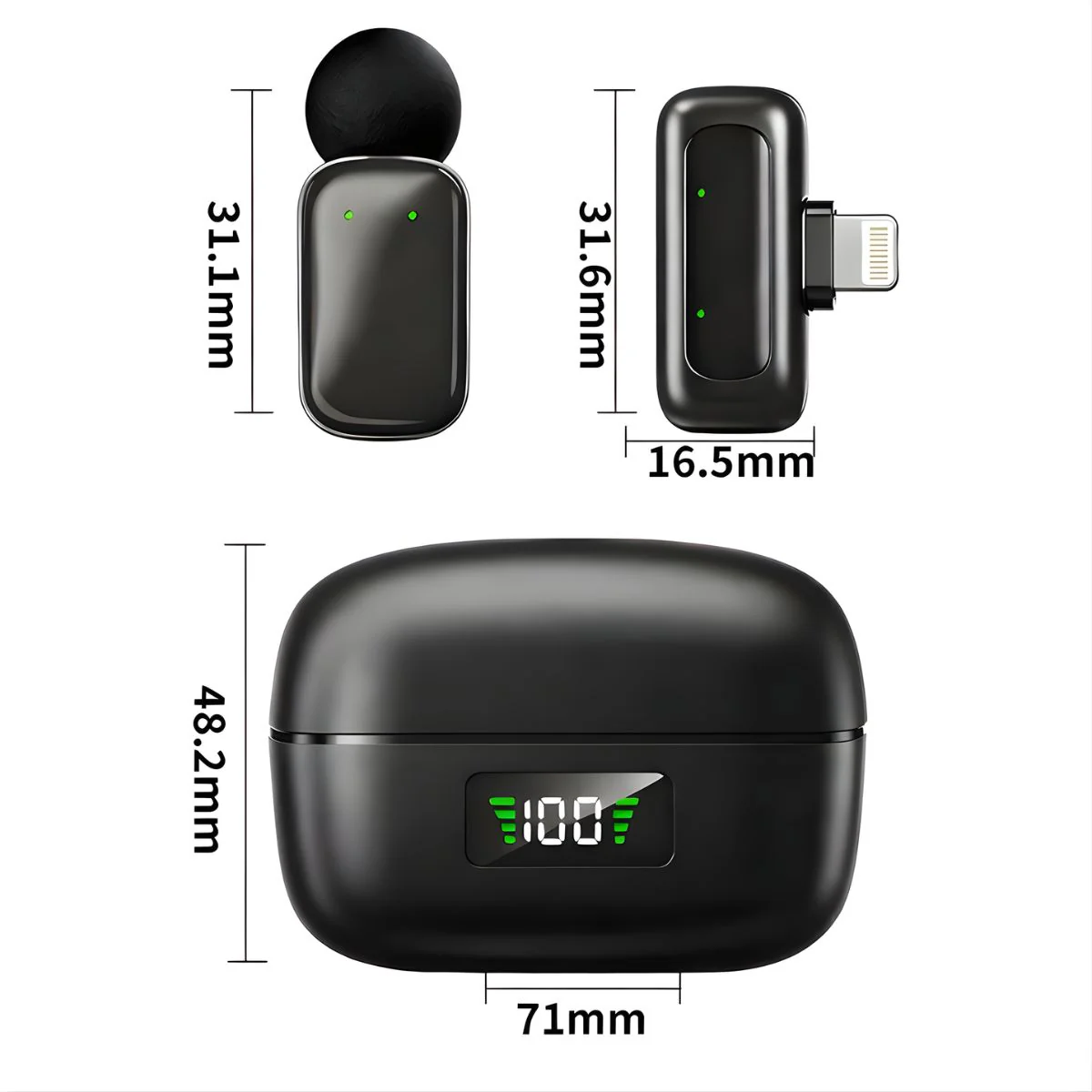 Micrófono Inalámbrico Dual Con Cancelación De Ruido Inteligente. Compatible Con Apple (Conector Lightning). Estuche Con Pantalla Digital. - Image 6