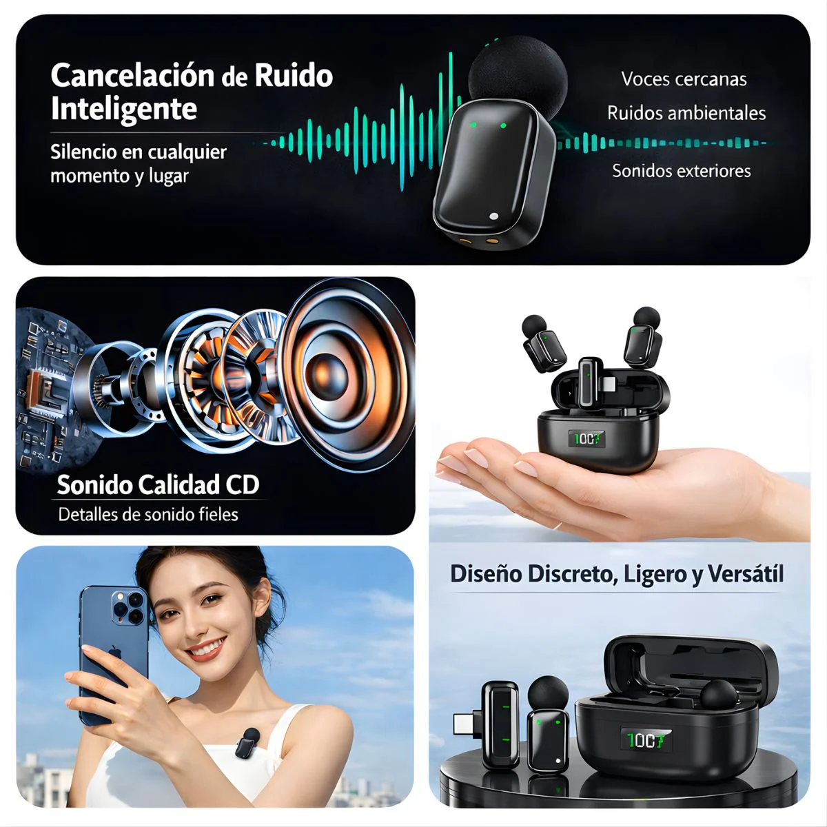 Micrófono Inalámbrico Dual Con Cancelación De Ruido Inteligente. Conexión USB-C. Estuche Con Pantalla Digital. - Image 2
