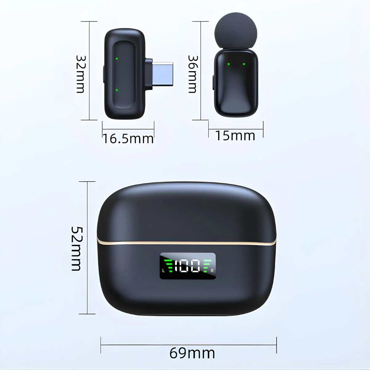 Micrófonos Inalámbricos Duales Con Cancelación De Ruido. Conexión USB-C Y Adaptador De Apple. Estuche Con Pantalla Digital Y 24H De Autonomía. - Image 5