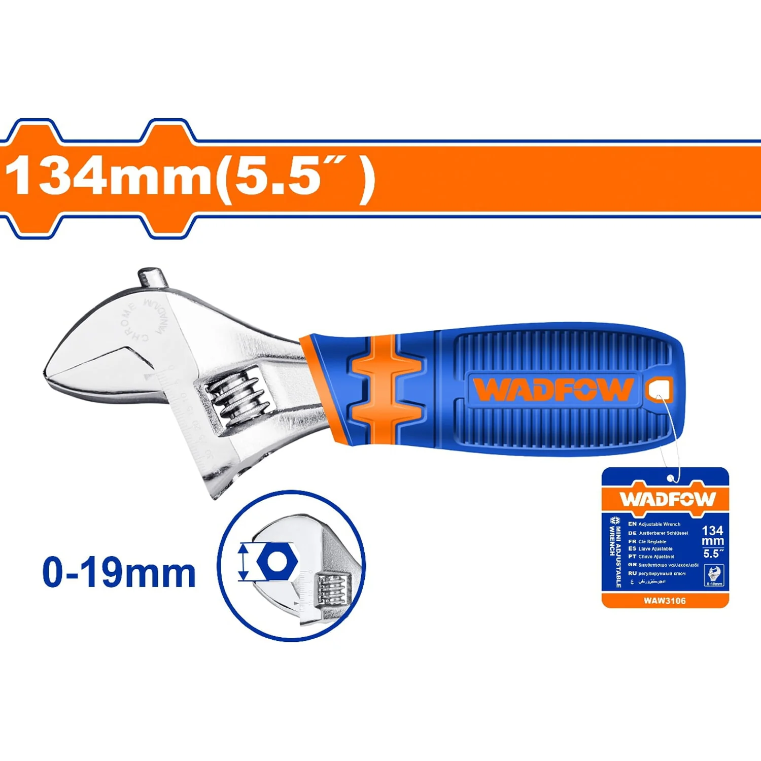 Mini Llave Inglesa Longitud 5.5" Ajustable: 0-19Mm. Diseño De Mango Ergonómico. - Image 2