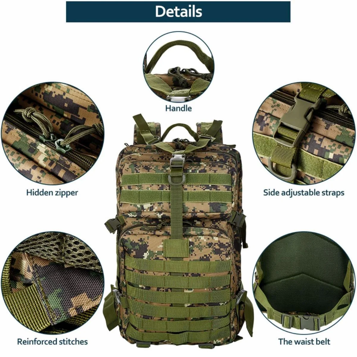 Mochila Táctica Militar De 45L. Backpack Con Sistema MOLLE. Bolso Impermeable Y Resistente. Color Camuflaje. - Image 2