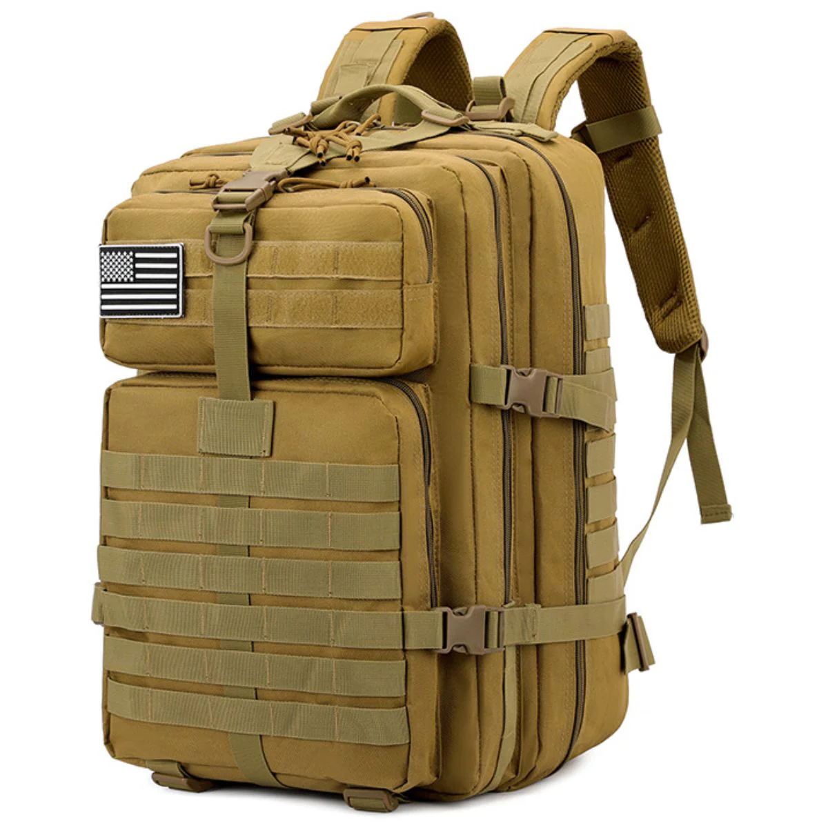 Mochila Táctica Militar De 45L. Backpack Con Sistema MOLLE. Bolso Impermeable Y Resistente. Color Caqui.