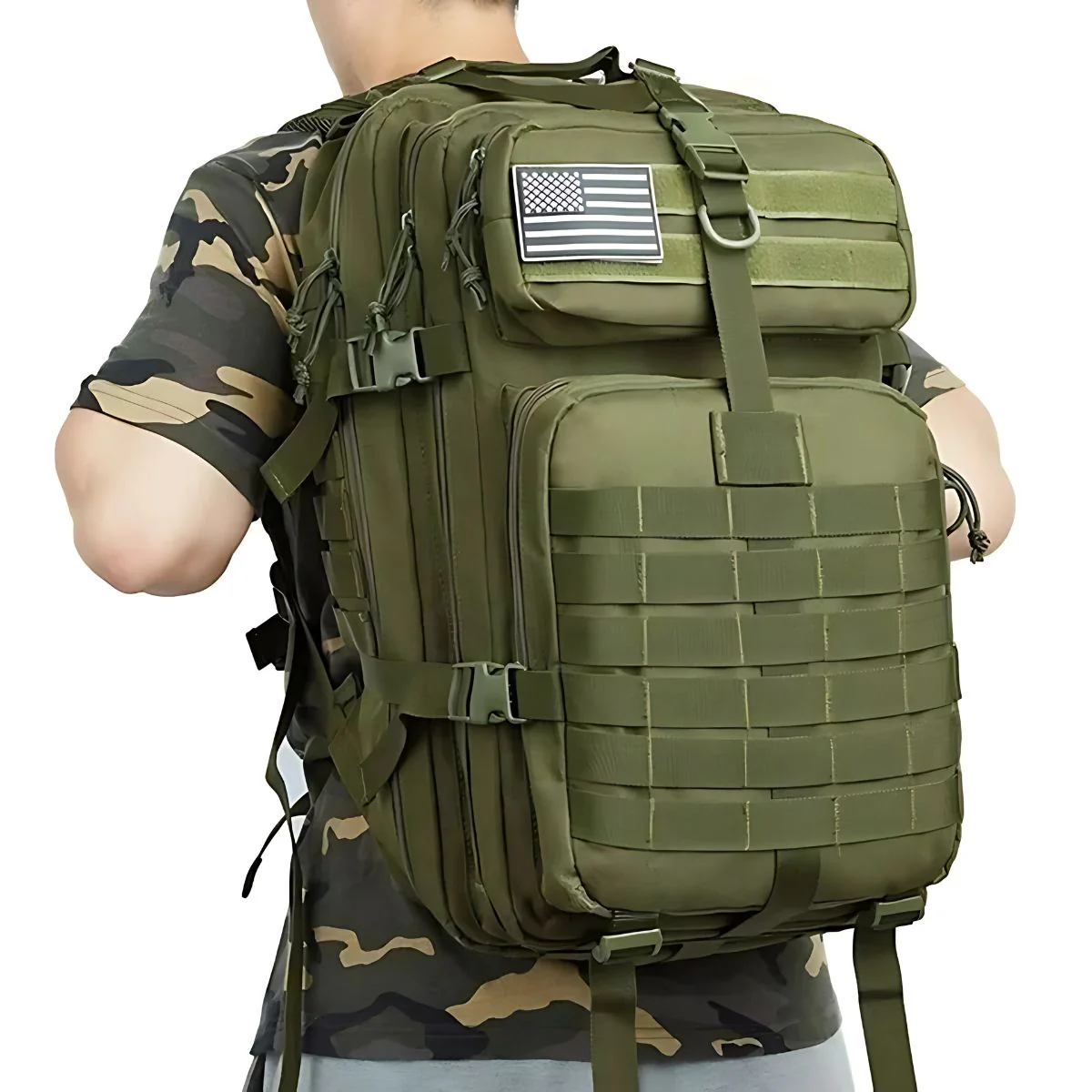 Mochila Táctica Militar De 45L. Backpack Con Sistema MOLLE. Bolso Impermeable Y Resistente. Color Verde. - Image 2