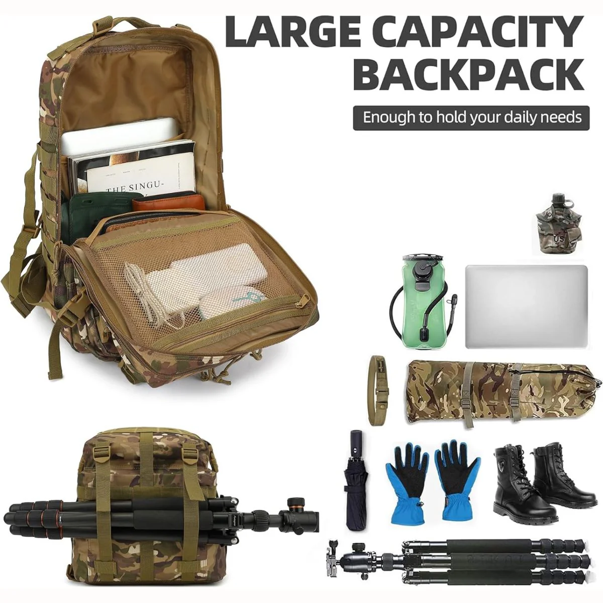 Mochila Táctica Militar De 45L. Backpack Con Sistema MOLLE. Bolso Impermeable Y Resistente. Morral - Image 2