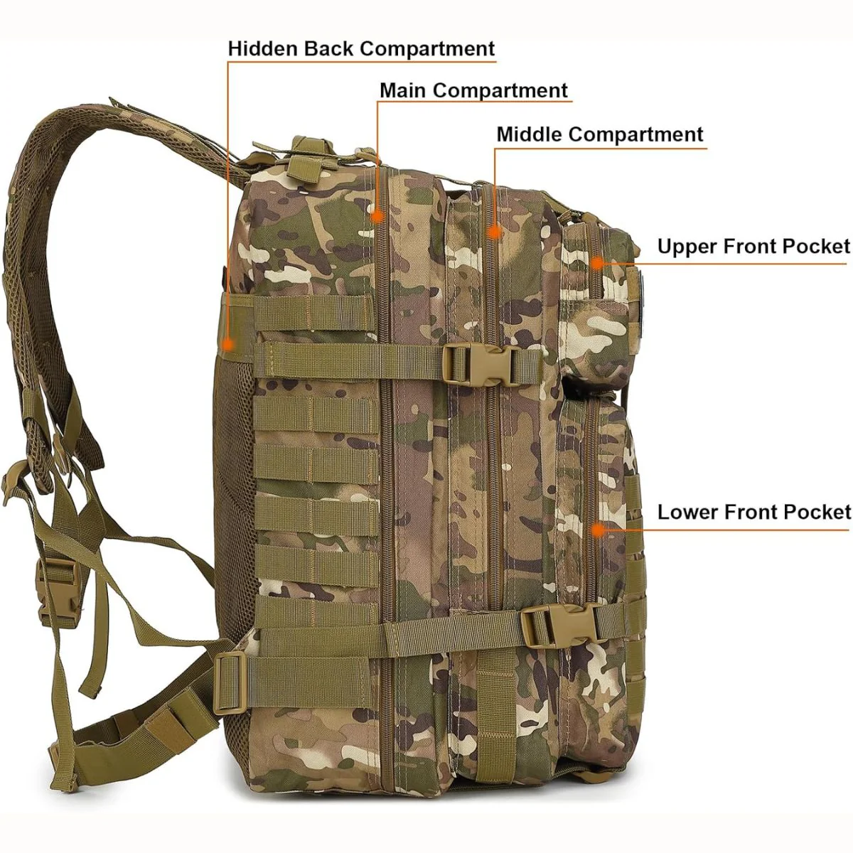 Mochila Táctica Militar De 45L. Backpack Con Sistema MOLLE. Bolso Impermeable Y Resistente. Morral - Image 3