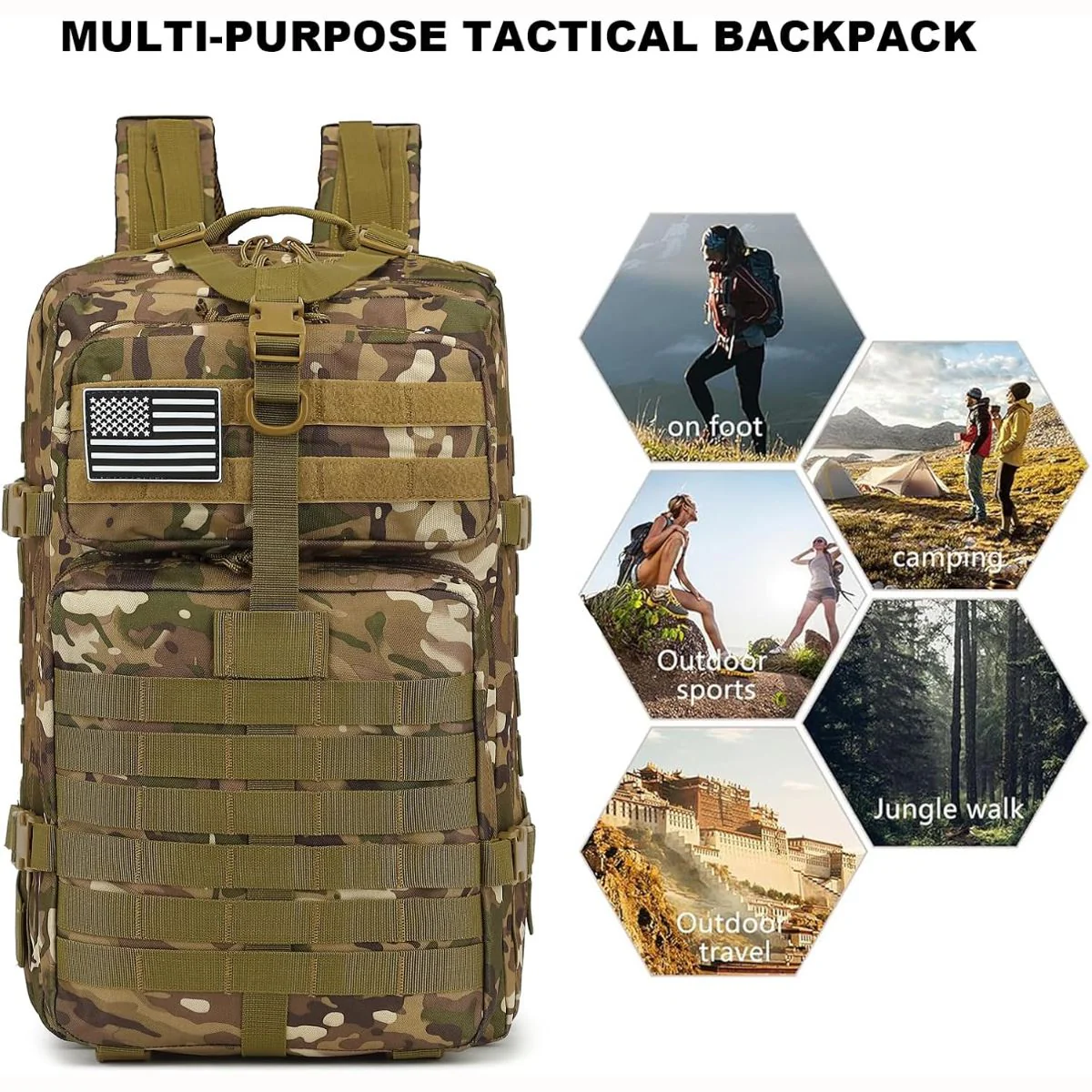 Mochila Táctica Militar De 45L. Backpack Con Sistema MOLLE. Bolso Impermeable Y Resistente. Morral - Image 6