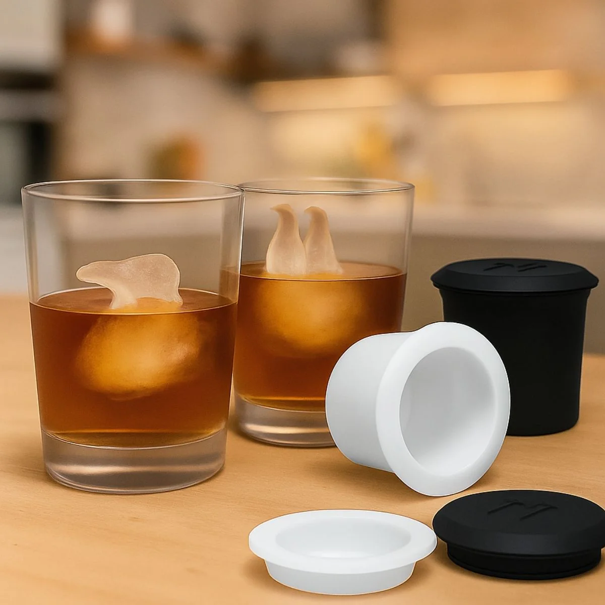 Molde Para Cubos Hielo De Silicona De Grado Alimenticio Libre De BPA Con Forma De Pingüinos Y Oso Polar. (2 Unds)