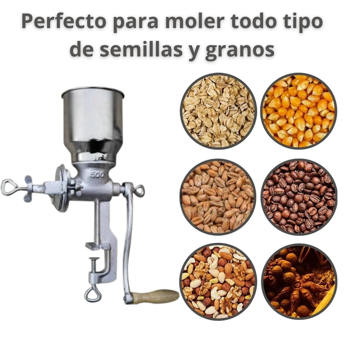 Molino Manual De Maiz Hierro Fundido #500 De 15.7" Electropintado. Moledora Para Granos, Café, Cacao Y Especias. - Image 3