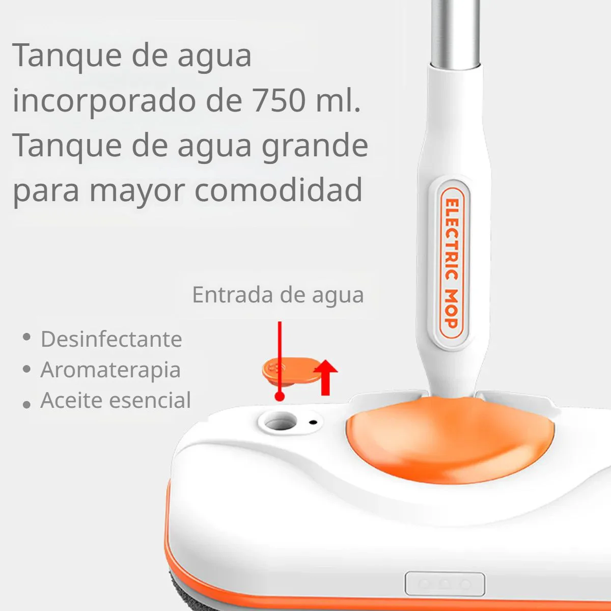 Mopa Eléctrica Inalámbrica Con Autolimpieza. Barre, Trapea Y Desinfecta. Tanque 750Ml, Luz LED Y Cabezal Giratorio 90° (Incluye Cubo). - Image 3