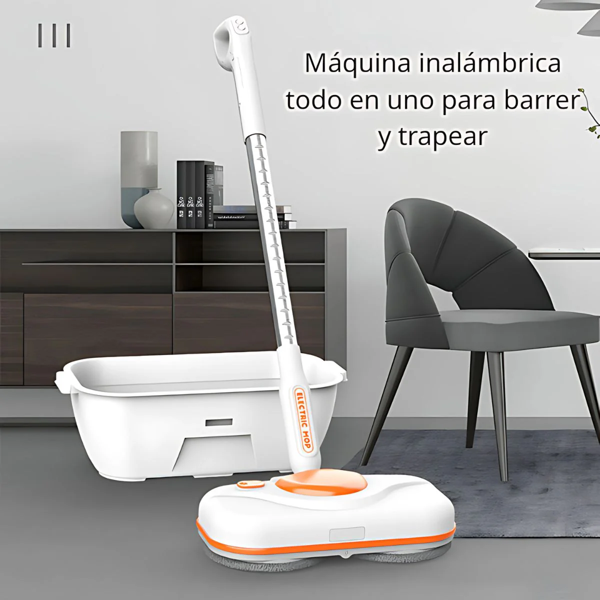 Mopa Eléctrica Inalámbrica Con Autolimpieza. Barre, Trapea Y Desinfecta. Tanque 750Ml, Luz LED Y Cabezal Giratorio 90° (Incluye Cubo). - Image 5