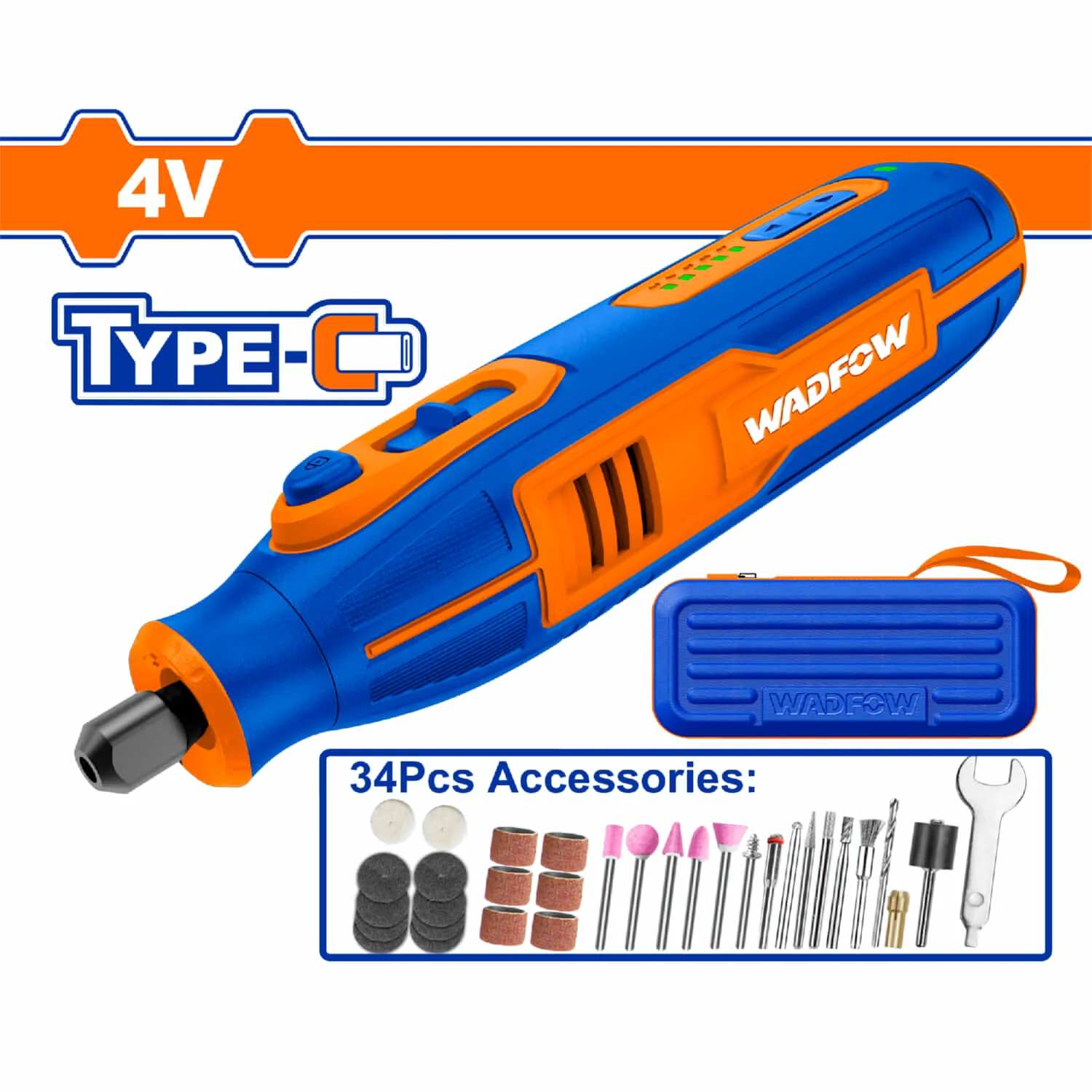 Moto Tool Inalámbrico 4V. Portabroca: 3.2Mm. 5000-25000Rpm. Inc: 34 Accesorios. Carga USB-C Mototool