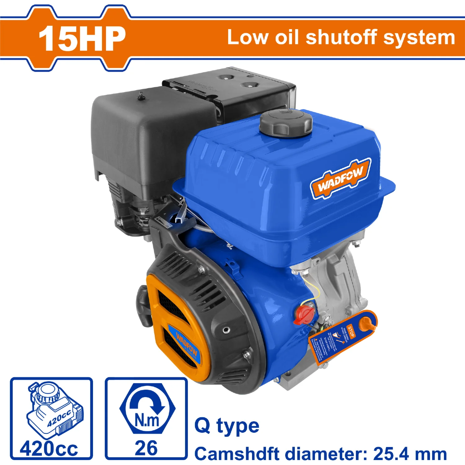 Motor A Gasolina 15HP 4 Tiempos 25.4Mm Q Type 420Cc 26Nm Aviso De Nivel Bajo De Aceite. - Image 2
