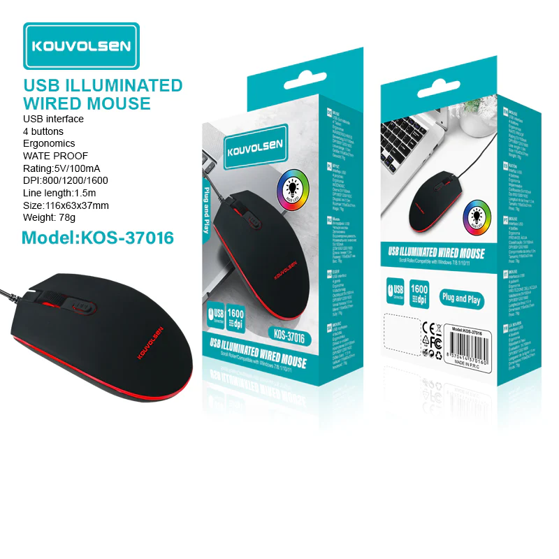 Mouse Gamer Con Cable USB (1.5M). 1600 DPI Ajustable. Iluminación RGB LED. Diseño Ergonómico De 4 Botones. Plug And Play. - Image 2