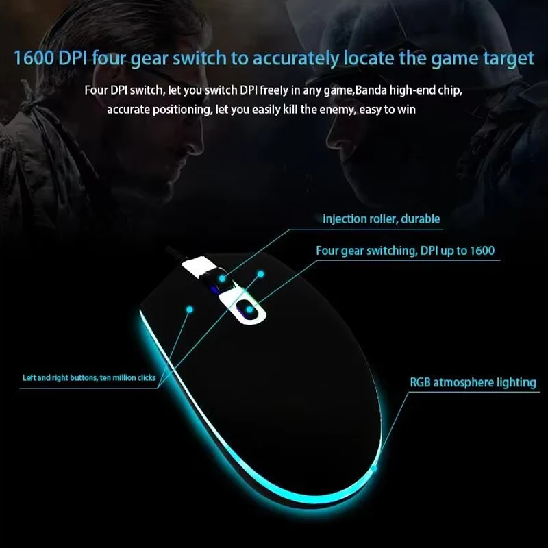 Mouse Gamer Con Cable USB (1.5M). 1600 DPI Ajustable. Iluminación RGB LED. Diseño Ergonómico De 4 Botones. Plug And Play. - Image 4