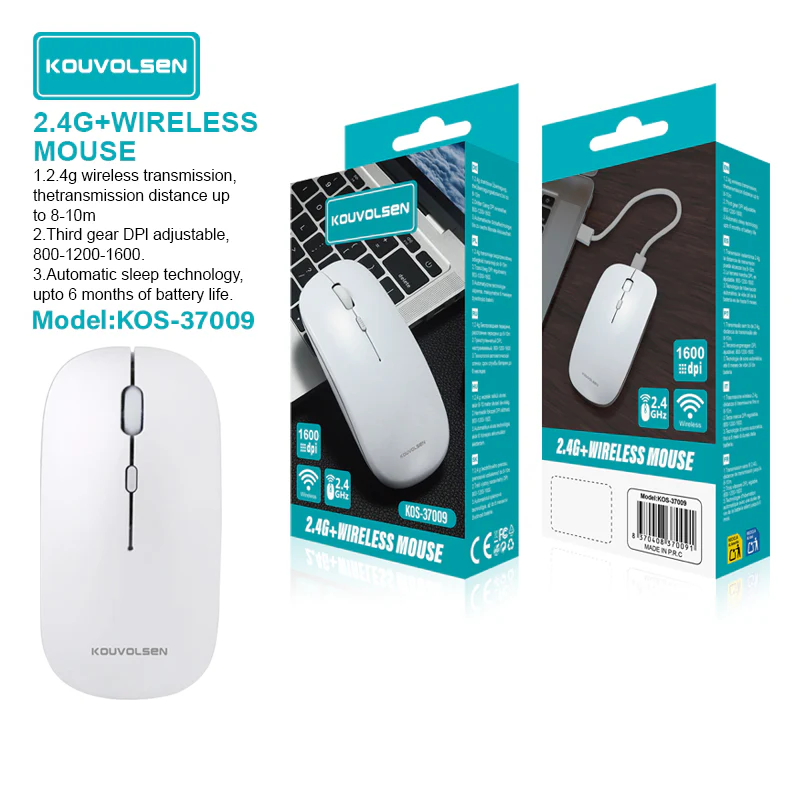 Mouse Inalámbrico 2.4G. DPI Ajustable 800 /1200 /1600. Diseño Delgado Y Ergonómico. Color Blanco. - Image 2