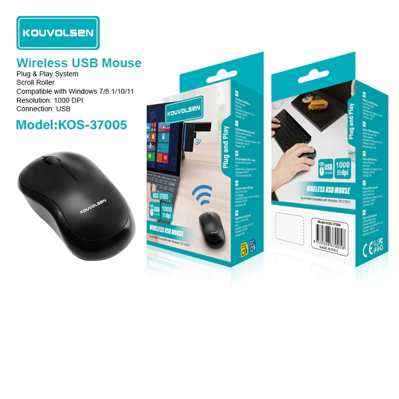 Mouse Inalámbrico USB 1000 DPI Plug And Play. Diseño Ergonómico. Color Negro. - Image 2