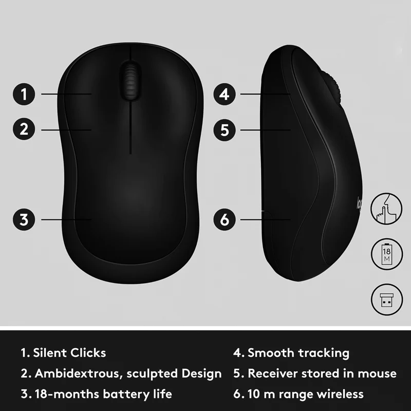 Mouse Inalámbrico USB 1000 DPI Plug And Play. Diseño Ergonómico. Color Negro. - Image 5