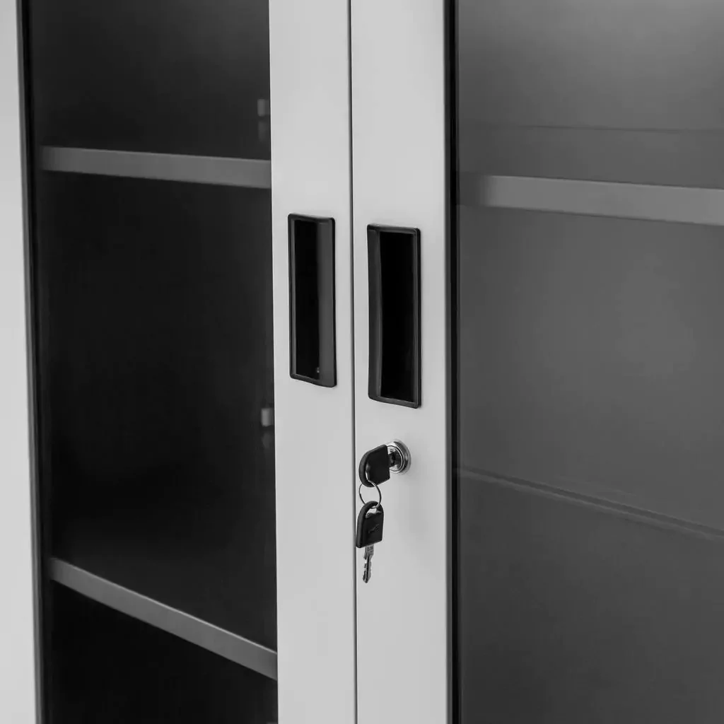 Mueble Metalico Gabinete Armado Estructura Plegable Con 4 Estantes Ajustables Doble Puerta De Vidrio  Y Cierre Con Llave 1850X900x400mm - Image 4