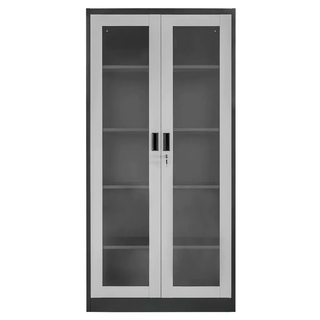 Mueble Metalico Gabinete Armado Estructura Plegable Con 4 Estantes Ajustables Doble Puerta De Vidrio  Y Cierre Con Llave 1850X900x400mm - Image 6