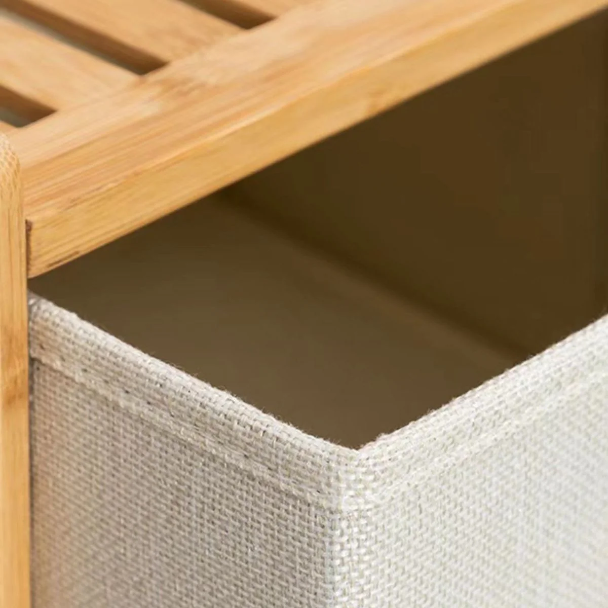 Mueble Multiuso De Bambú Estilo Nórdico Con Cajones De Tela Oxford Para Hogar Y Oficina. Organizador De Almacenamiento Vertical Con 3 Cajones. Gavetero (37X78.5X35 Cm) - Image 2