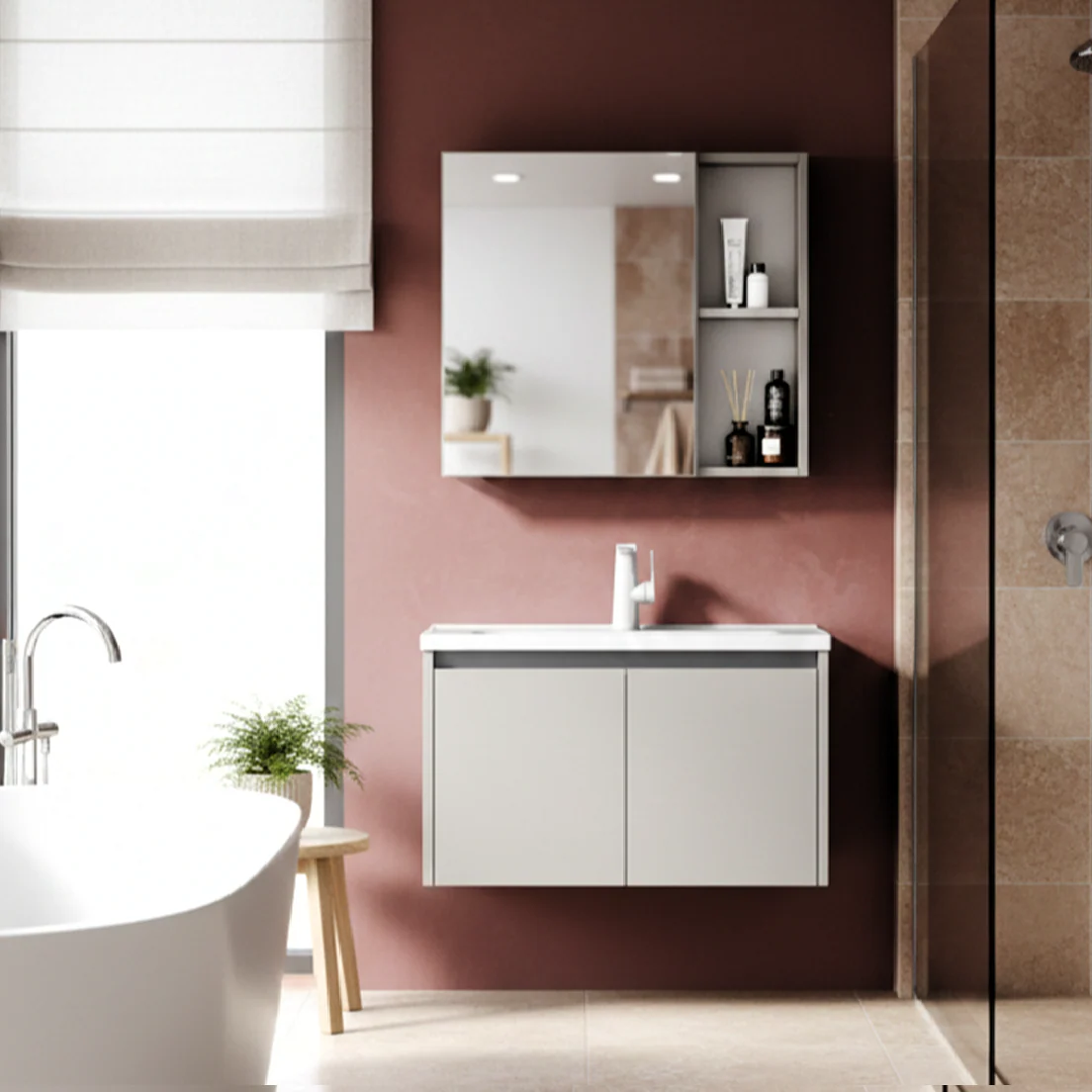 Mueble Para Baño Gabinete Inferior Con Lavamanos 70×48×45 Cm Mueble Moderno Color Beige Crema - Image 2