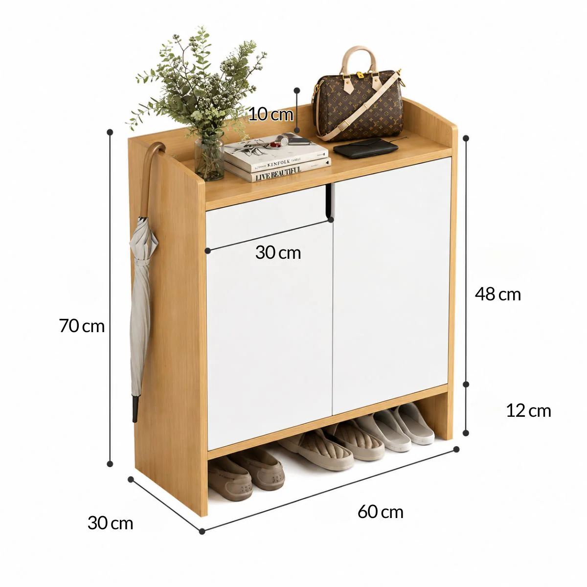Mueble Recibidor 60X30x70cm Con Almacenamiento Y Espacio Para Calzado. Gabinete Organizador De Zapatos. - Image 2