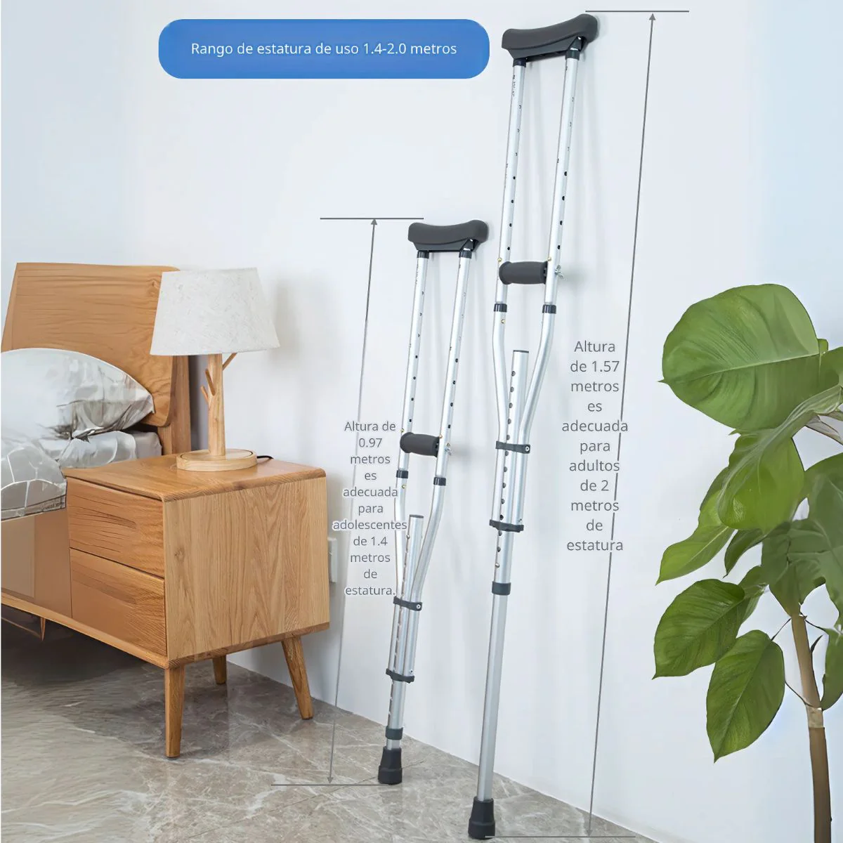 Muletas De Aluminio Ajustables Para Adultos Y Adolescentes – Altura Regulable 1.4 A 2.0 M. - Image 2
