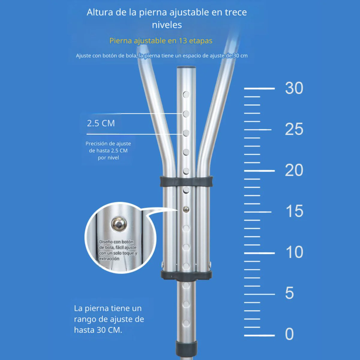 Muletas De Aluminio Ajustables Para Adultos Y Adolescentes – Altura Regulable 1.4 A 2.0 M. - Image 3
