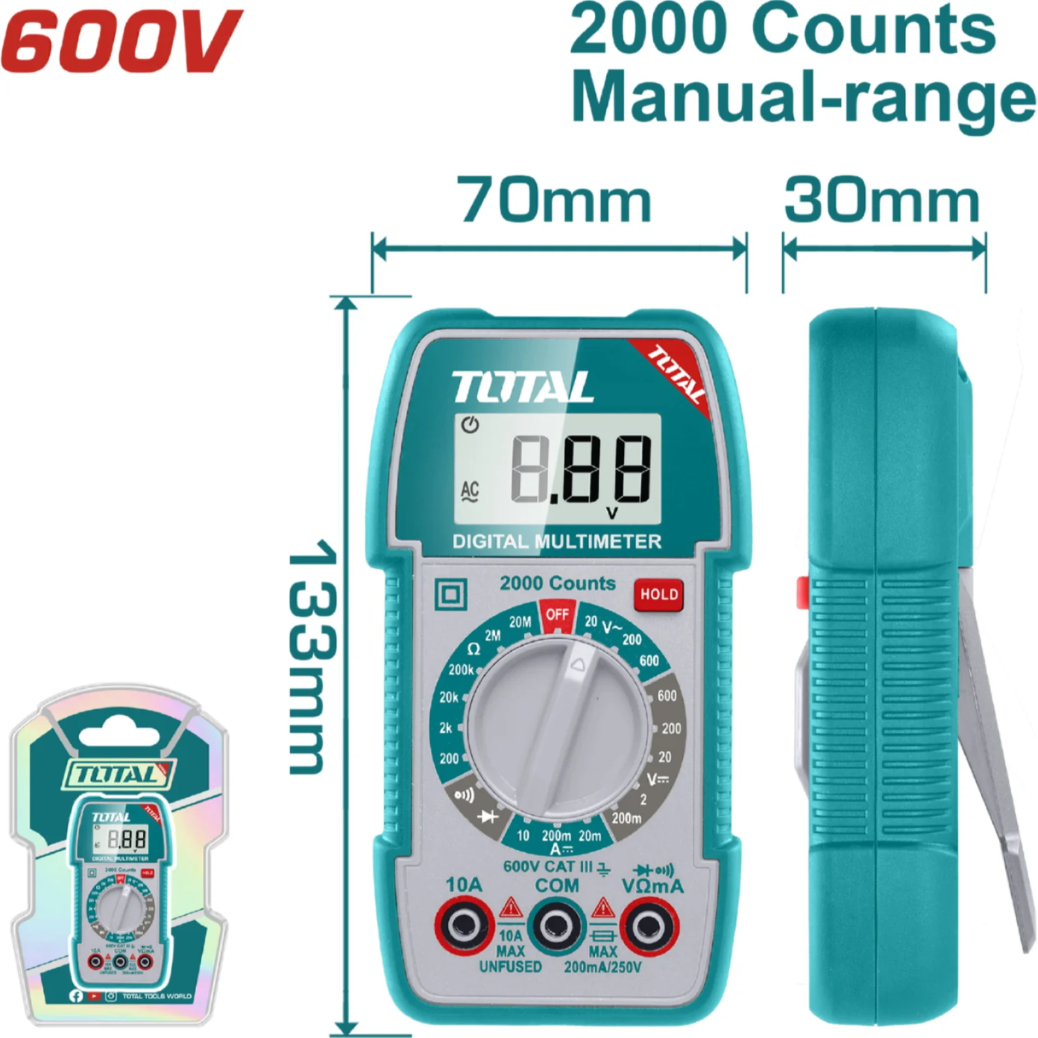 Multimetro Digital 2000 Counts RMS. Detección De Voltaje Sin Contacto. Rango Manual. - Image 2
