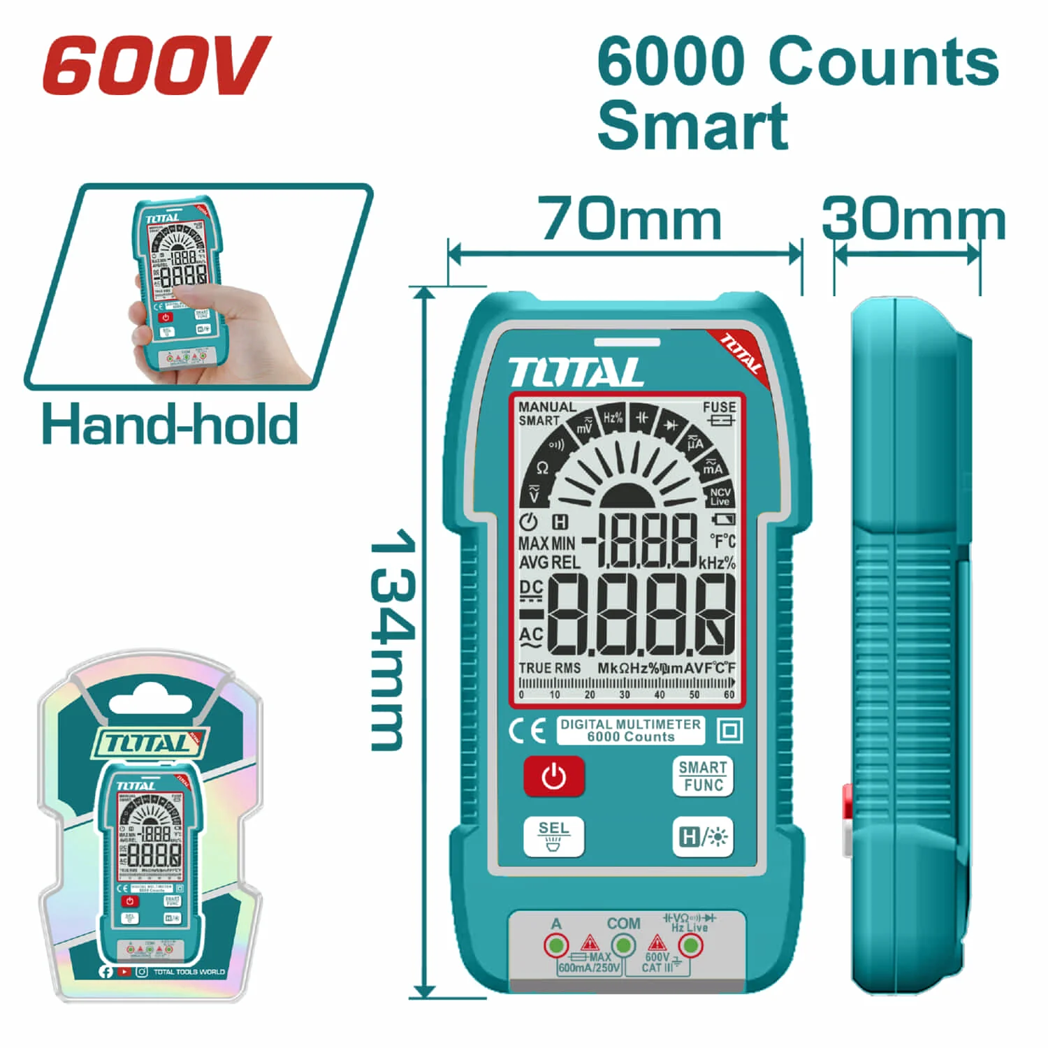 Multímetro Digital Smart De 6000 Conteos. Con Retención De Datos. AC/DC 600V. Resistencia 600Ω. Detección De Voltaje Sin Contacto. - Image 2