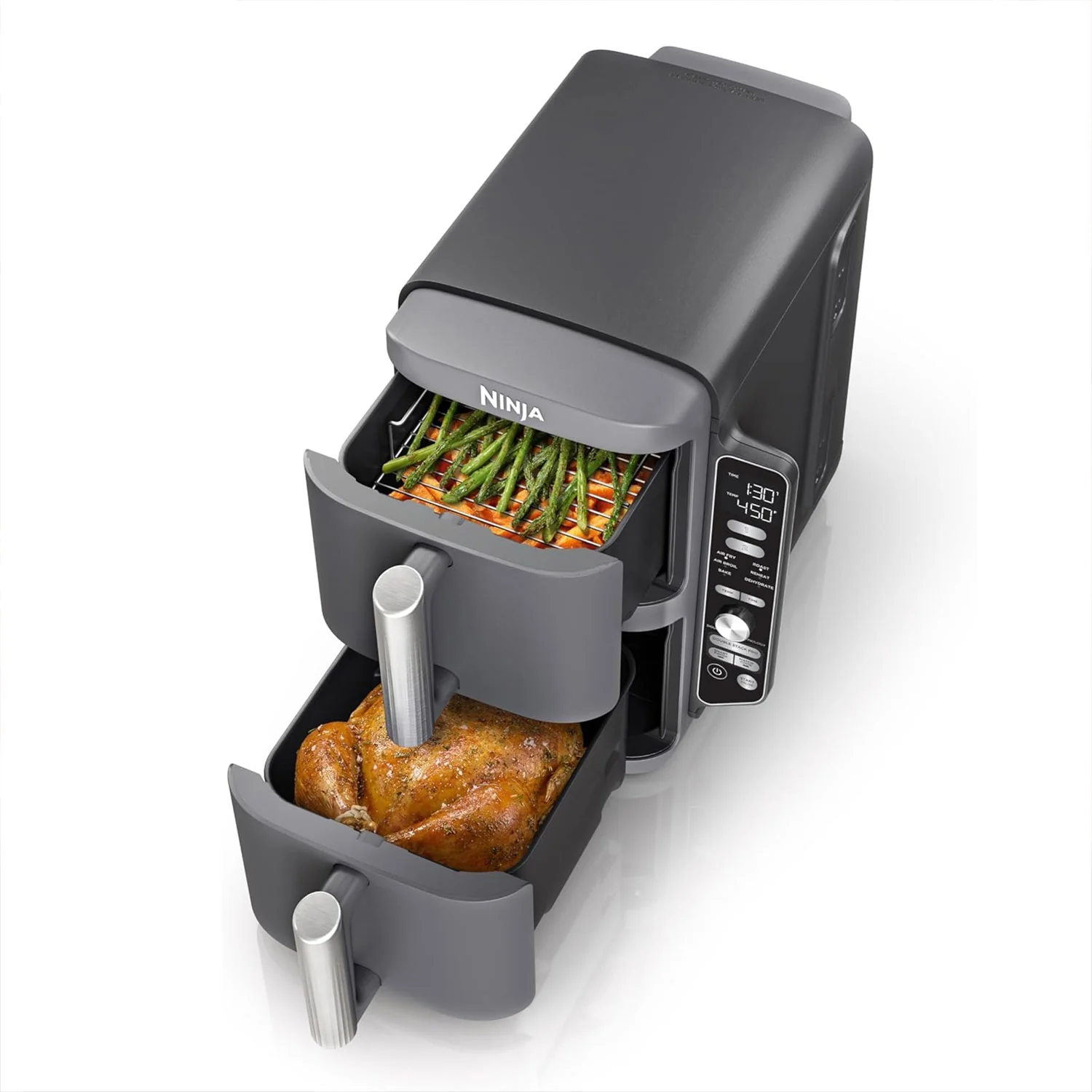 Freidora De Aire XL, 6 En 1 Ninja Double Stack. Air Fryer SL401 Doble De 9.5 Lt Antiadherente, Con Revestimiento De Cerámica.