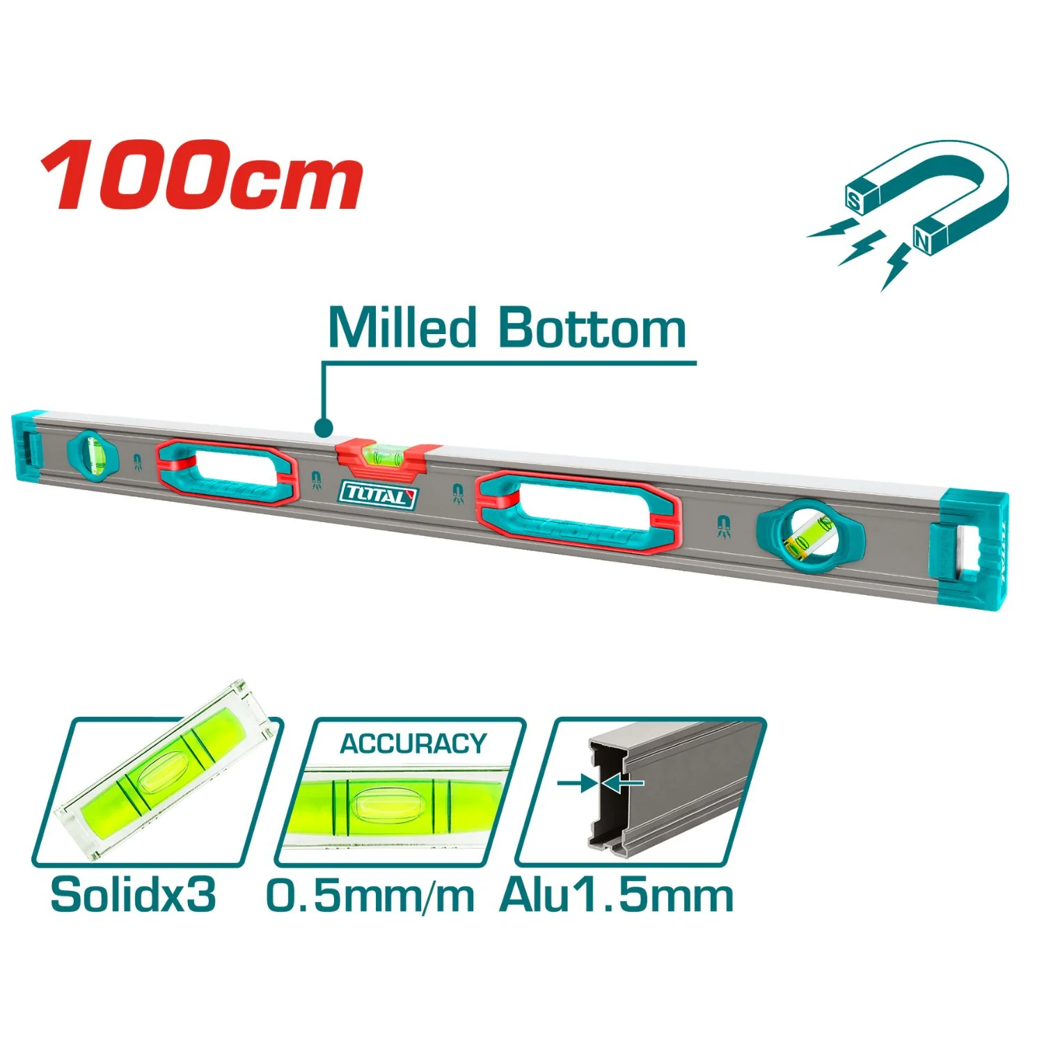 Nivel De Burbuja Magnetico De 100 Cm. Alta Calidad. Resistente A Caidas Y Golpes. - Image 2