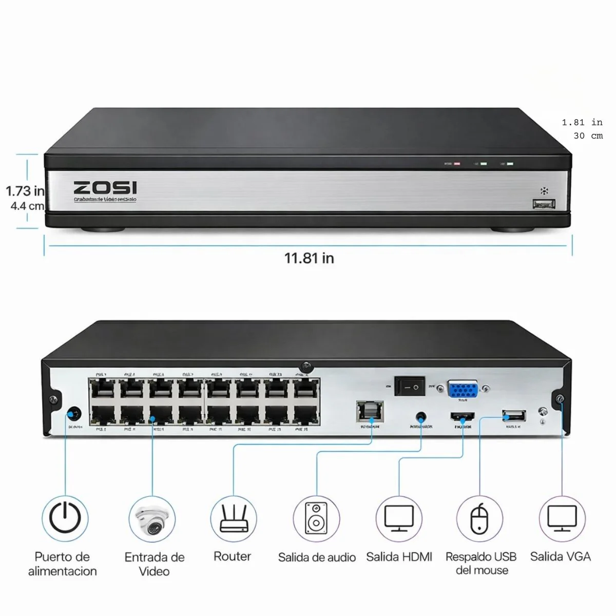 NVR Poe 16 Canales 8MP 4K Con Compresión H.265+. Servidor De Videovigilancia Con Salida HDMI Y VGA. Soporta Disco Duro Hasta 8TB  (No Incluido) - Image 2