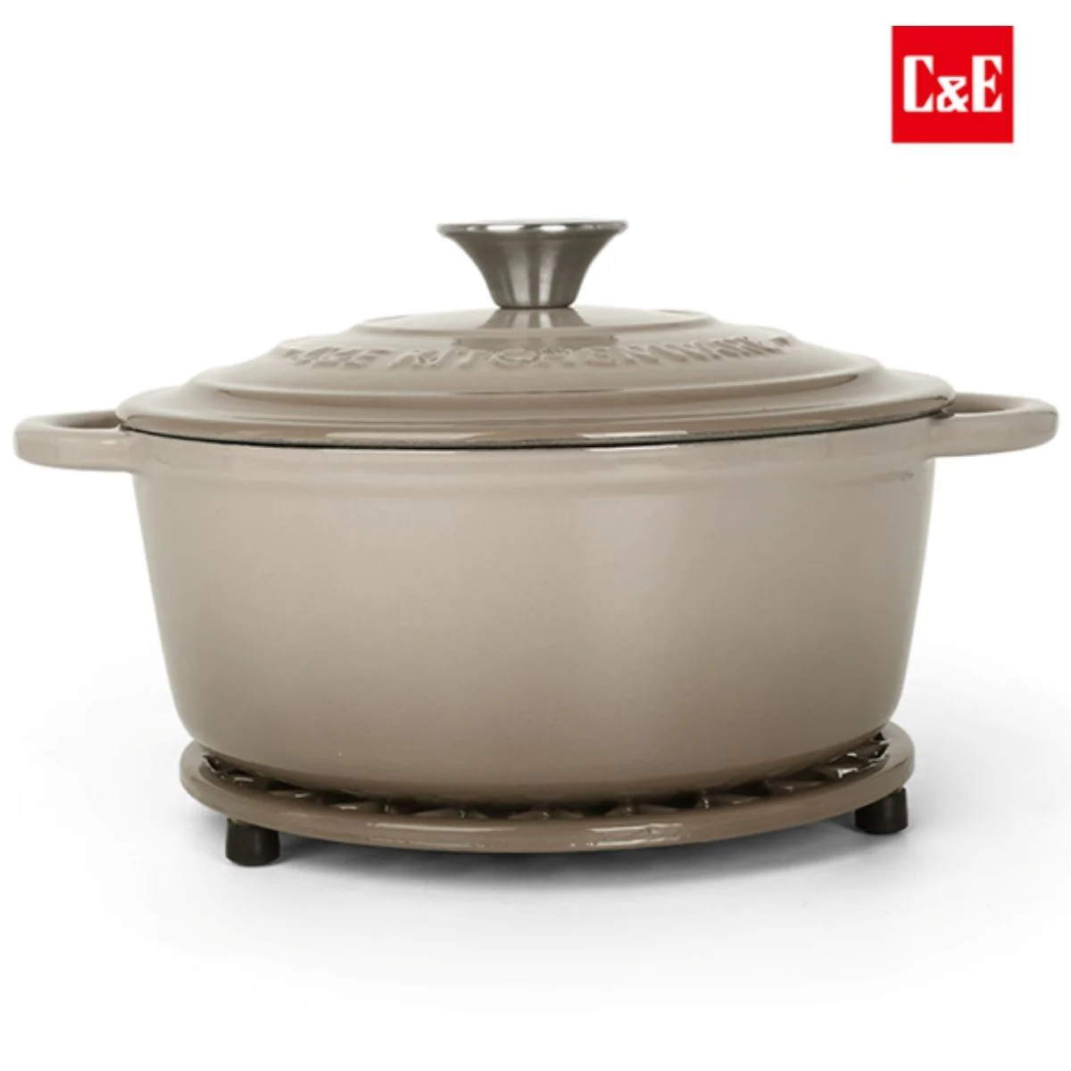 Olla De Hierro Fundido Esmaltada 24 Cm Color Beige Con Tapa. Libre De Teflon. Espesor 3.2 Mm. Incluye Soporte Para Olla - Image 2