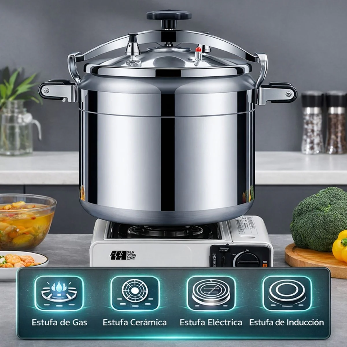 Olla De Presión De Cocción Rápida , Sistema De Seguridad Con Válvulas Dobles A Prueba De Explosiones, Compatible Con Gas Y Cocina Eléctrica. Capacidad 16 Litros.30 Cm - Image 4