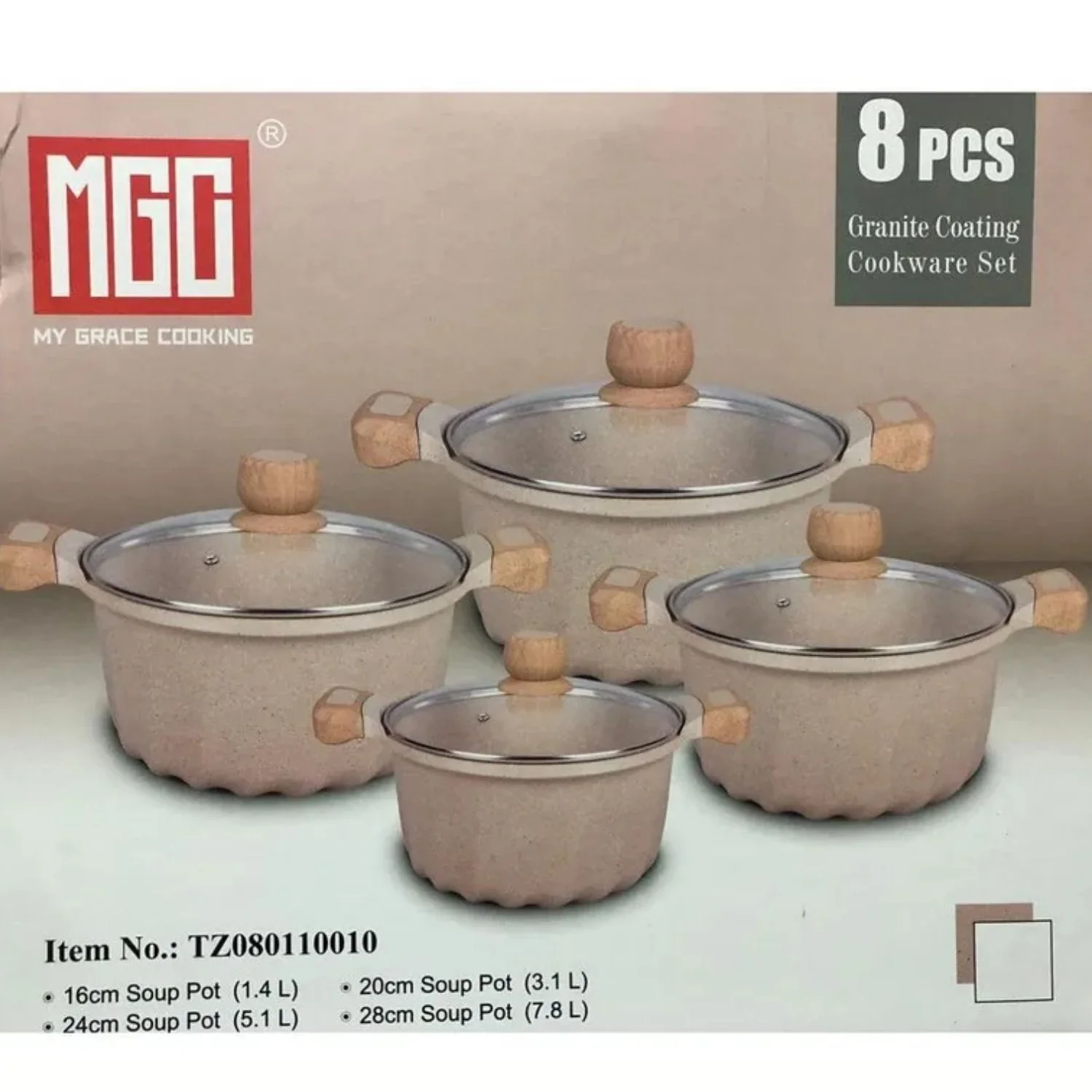 Ollas Antiadherentes 9 Piezas Con Revestimiento De Granito, Aluminio Forjado, Color Beige.  Eco-Friendly. Set De 9 Piezas. Batería De Cocina. Libre De Teflon - Image 5