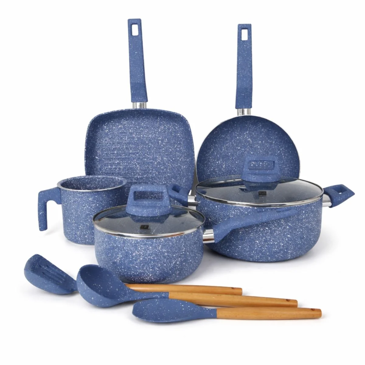 Ollas, Sartenes Antiadherentes Con Recubrimiento Cerámico Y Espesor 2.2 Mm. Set De Cocina De 10 Piezas (Incluye Utensilios). Color Azul - Image 2