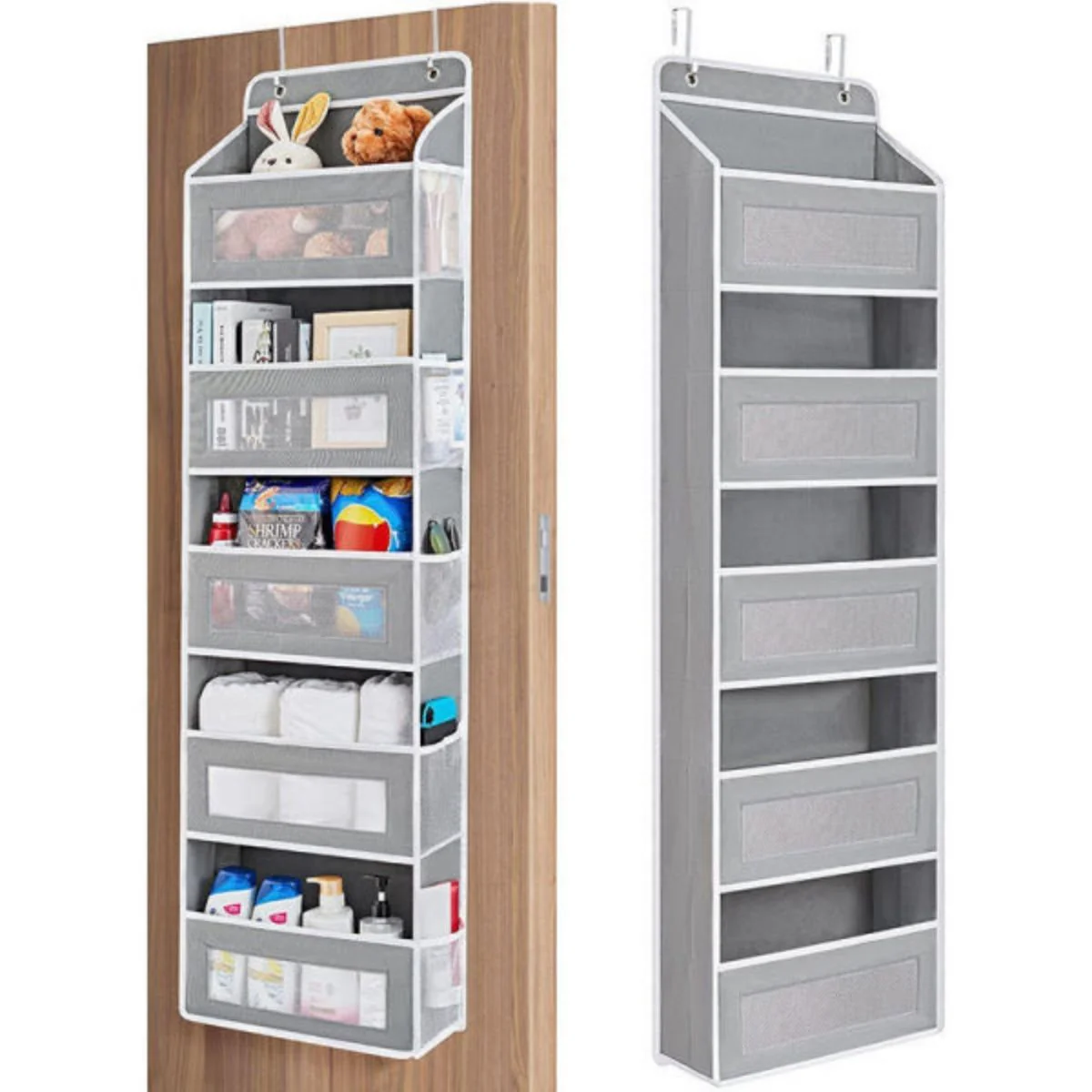Organizador Colgante De Puerta Con Bolsillos Multiusos Para Baño, Cocina Y Habitación. 57.8” Largo X 15.7" Ancho. 5 Niveles Color Gris