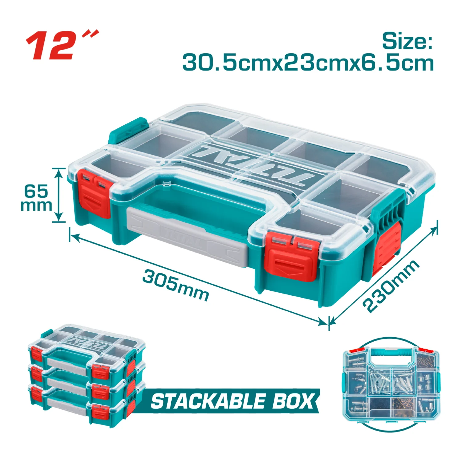Organizador De Caja Plástico 12" 305Mmx230mmx65mm Apilable. Divisores Removibles. - Image 2