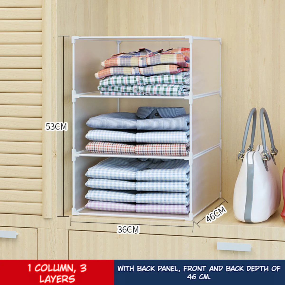 Organizador De Closet Baño Toallas. Estantes Apilables Para Armario Lavandería. 1 Columnas 3 Capas. 47X55x37cm. - Image 2