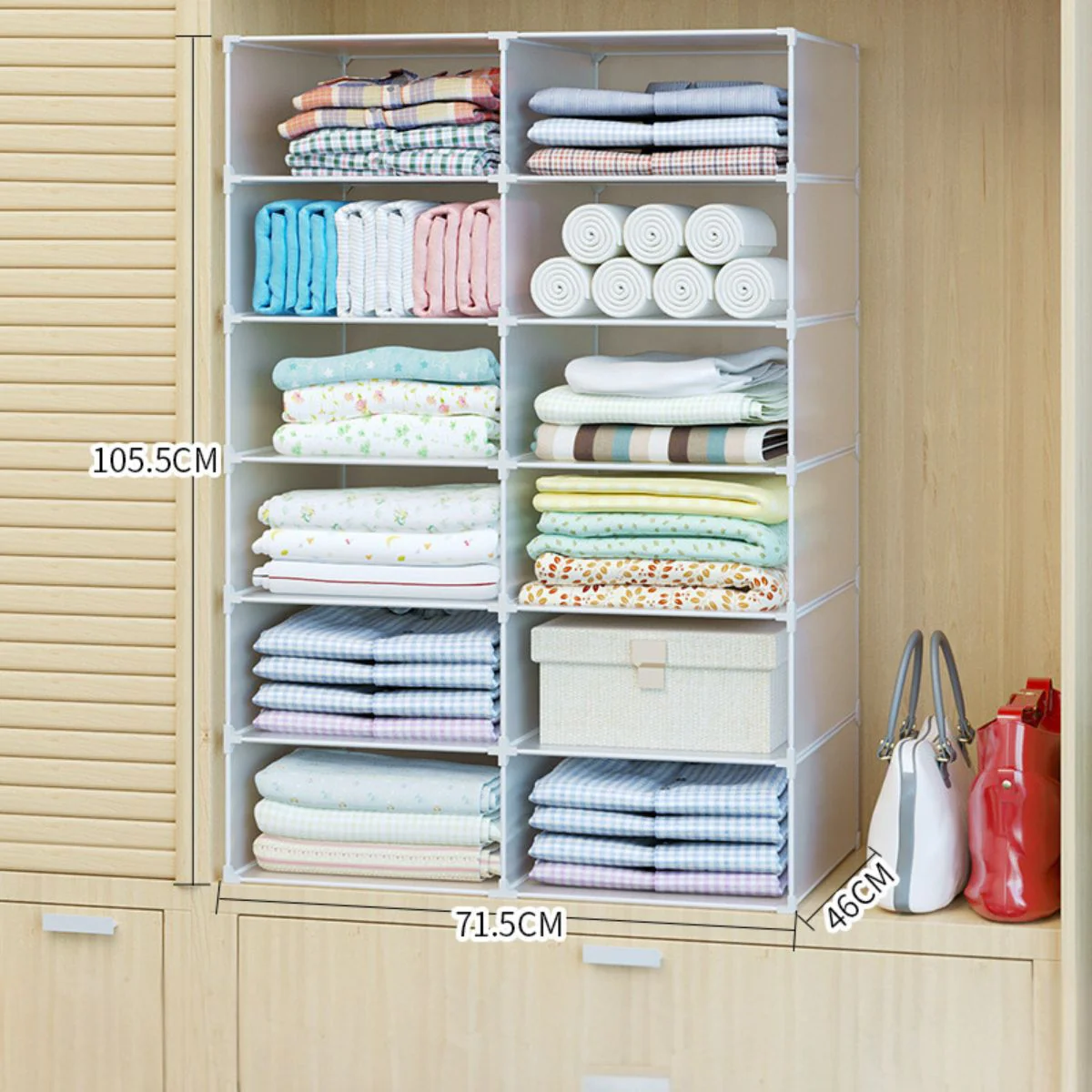 Organizador De Closet Baño Toallas. Estantes Apilables Para Armario Lavandería. 2 Columnas 6 Capas. 73X108x47cm.