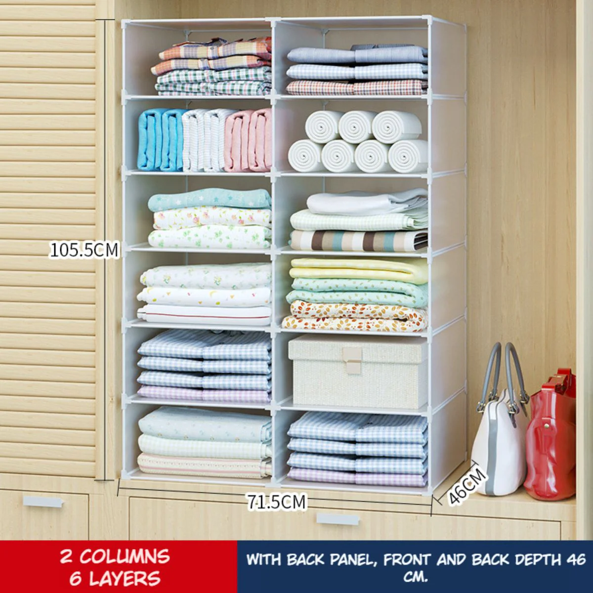 Organizador De Closet Baño Toallas. Estantes Apilables Para Armario Lavandería. 2 Columnas 6 Capas. 73X108x47cm. - Image 2