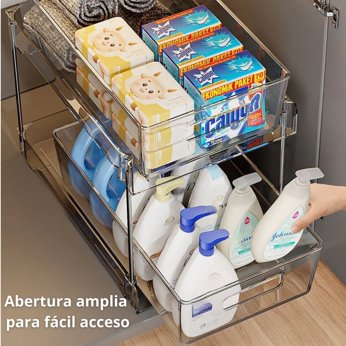 Organizador De Cocina Y Baño De 2 Niveles Con Cajones Deslizantes. Estante De Almacenamiento Para Fregador 28.9X17cm. Transparente. - Image 2