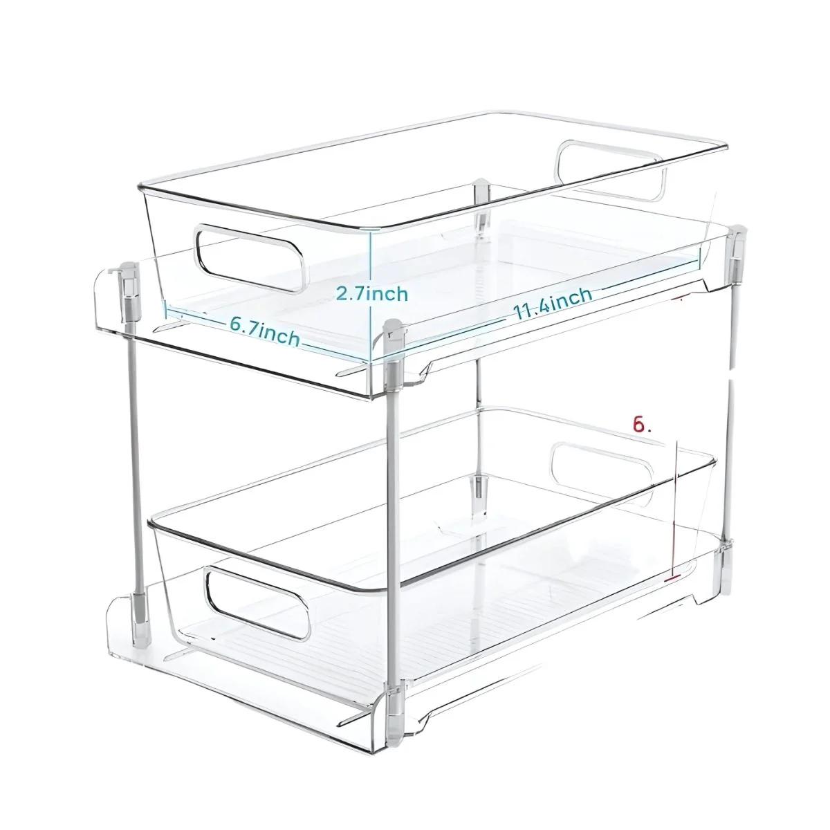 Organizador De Cocina Y Baño De 2 Niveles Con Cajones Deslizantes. Estante De Almacenamiento Para Fregador 28.9X17cm. Transparente. - Image 3