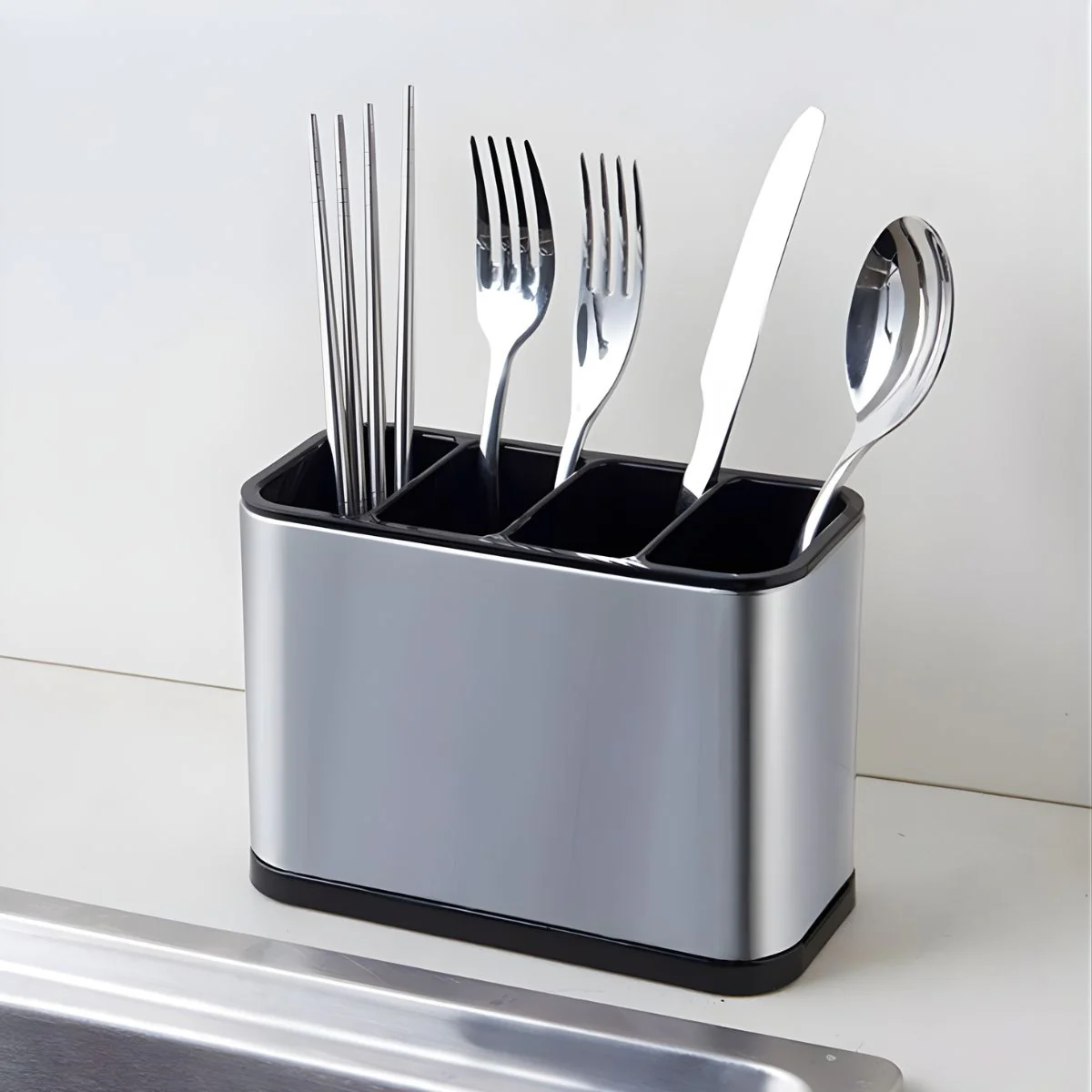 Organizador De Cubiertos Para Cocina Con Drenaje. Porta Cubiertos De Acero Inoxidable. Escurridor Con 4 Compartimientos.