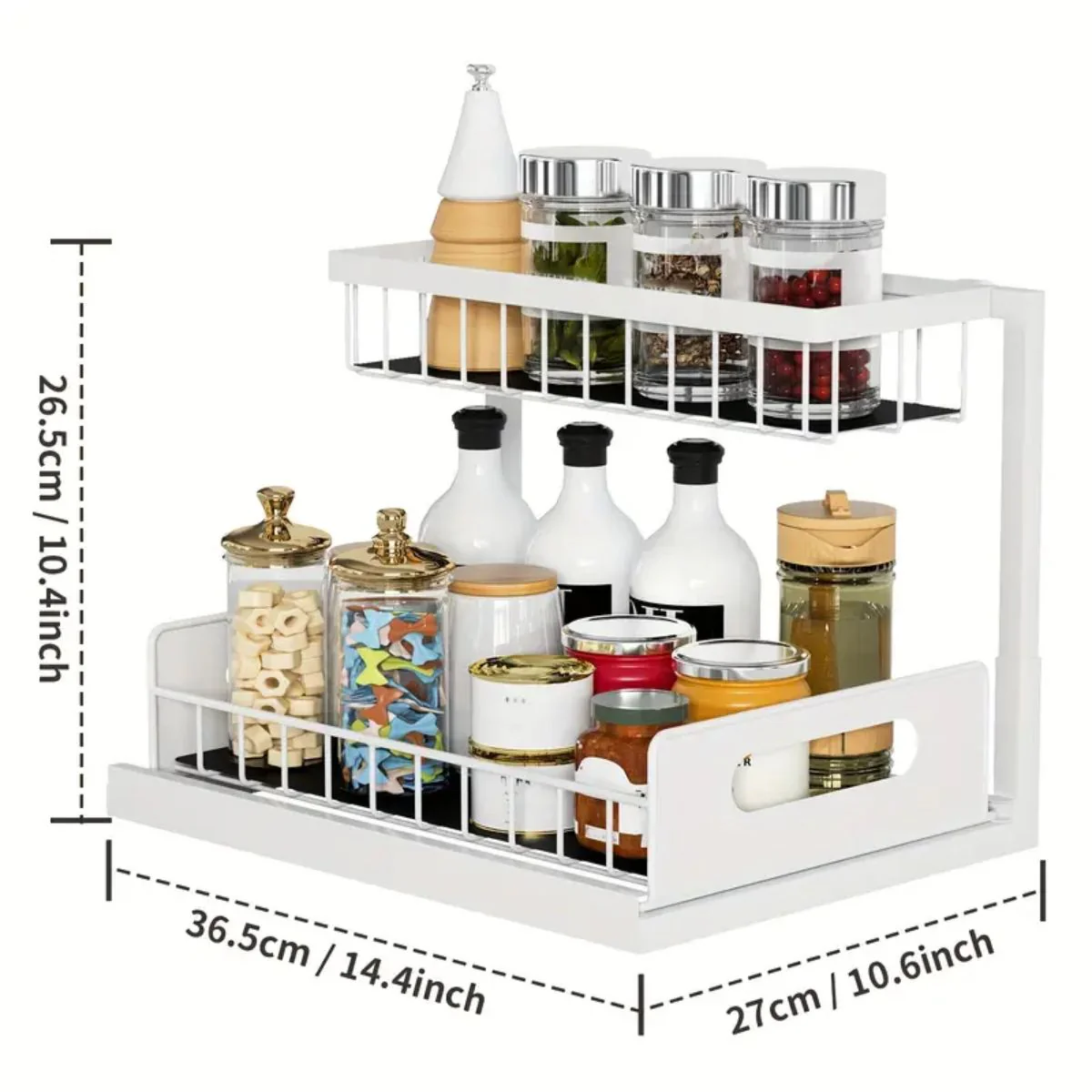 Organizador De Dos Niveles Con Cajón Deslizante Para Debajo Del Fregador. Color Blanco. Estante De Almacenamiento Ideal Para Cocina O Baño. - Image 2