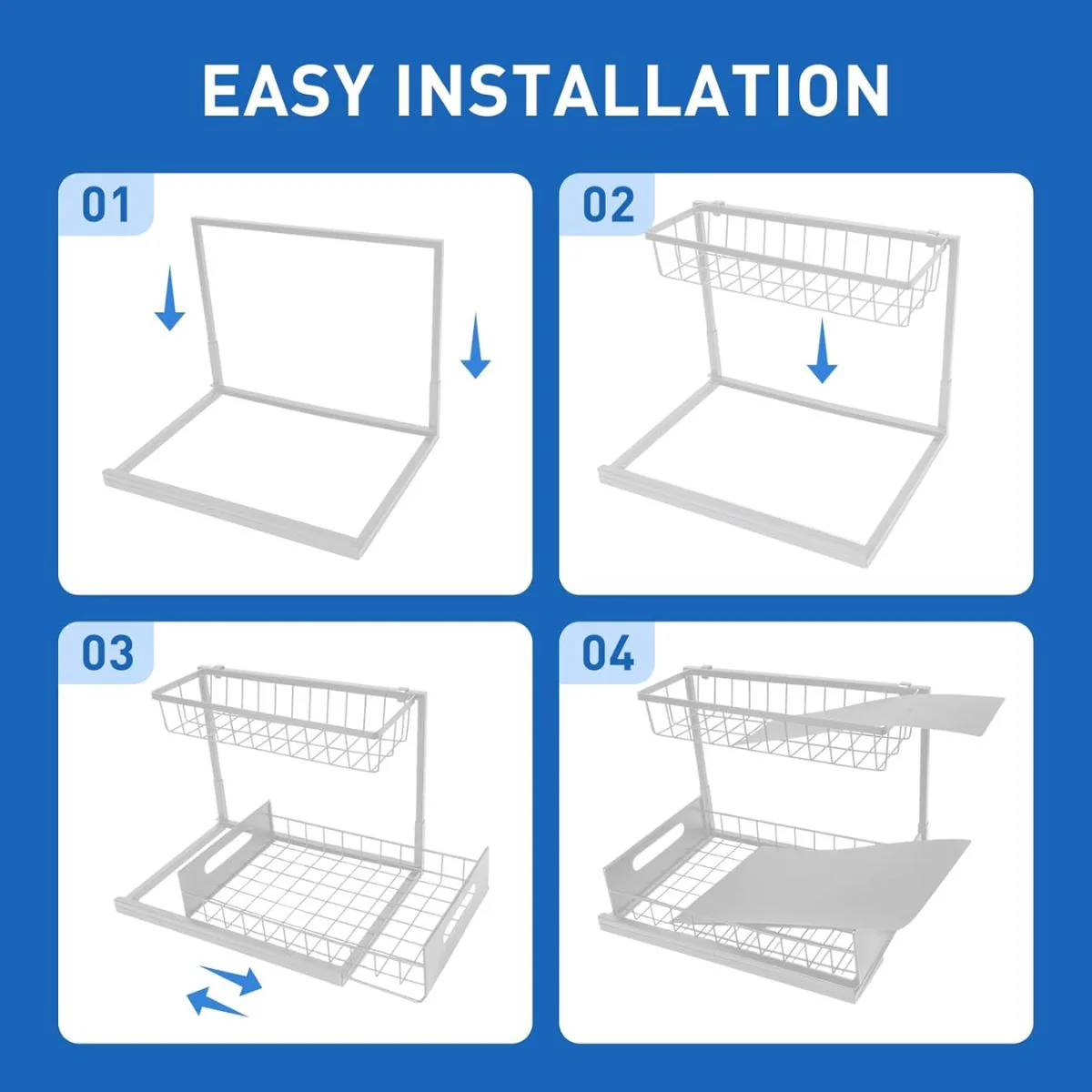 Organizador De Dos Niveles Con Cajón Deslizante Para Debajo Del Fregador. Color Blanco. Estante De Almacenamiento Ideal Para Cocina O Baño. - Image 3
